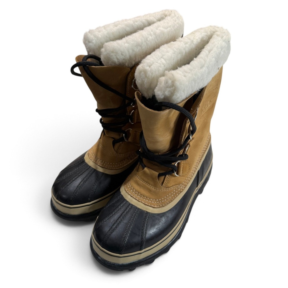 Sorel Caribou Mens 8 Waterproof Winter Snow Boots Brown Leather Sherpa Lined